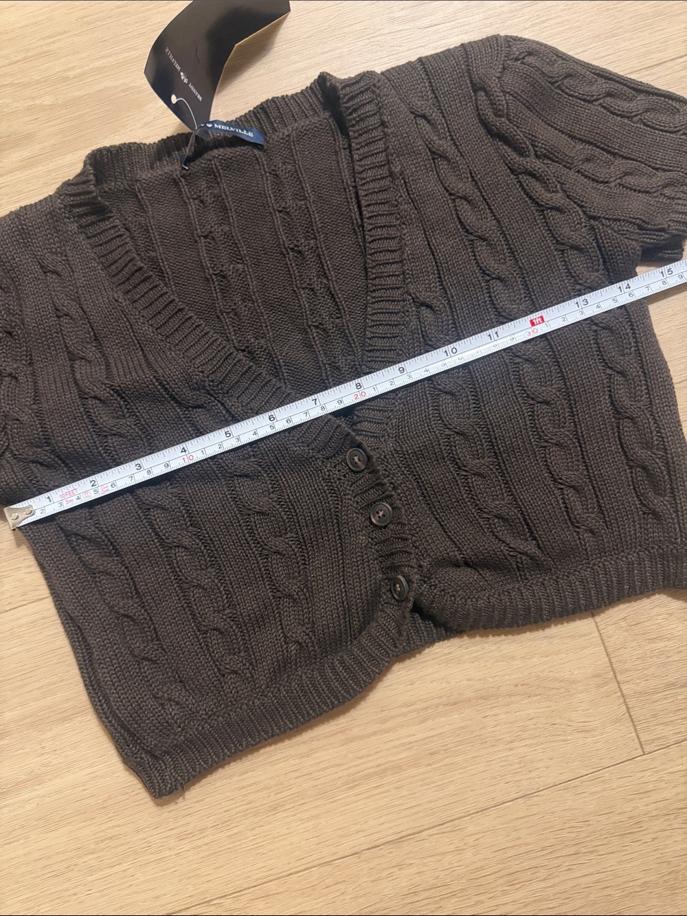Brandy Melville Cable Knit Short Sleeve Cropped Cardigan - Dark Brown - Picture 9 of 9